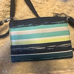 Thirty-One Striped Teal & Navy Crossbody Bag - Casual Everyday Style